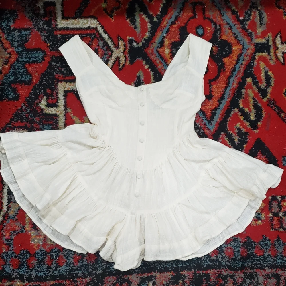 Vanessa Mooney The Elisabeth Romper Dress-Linen Style Cream Size Small - Picture 5 of 11